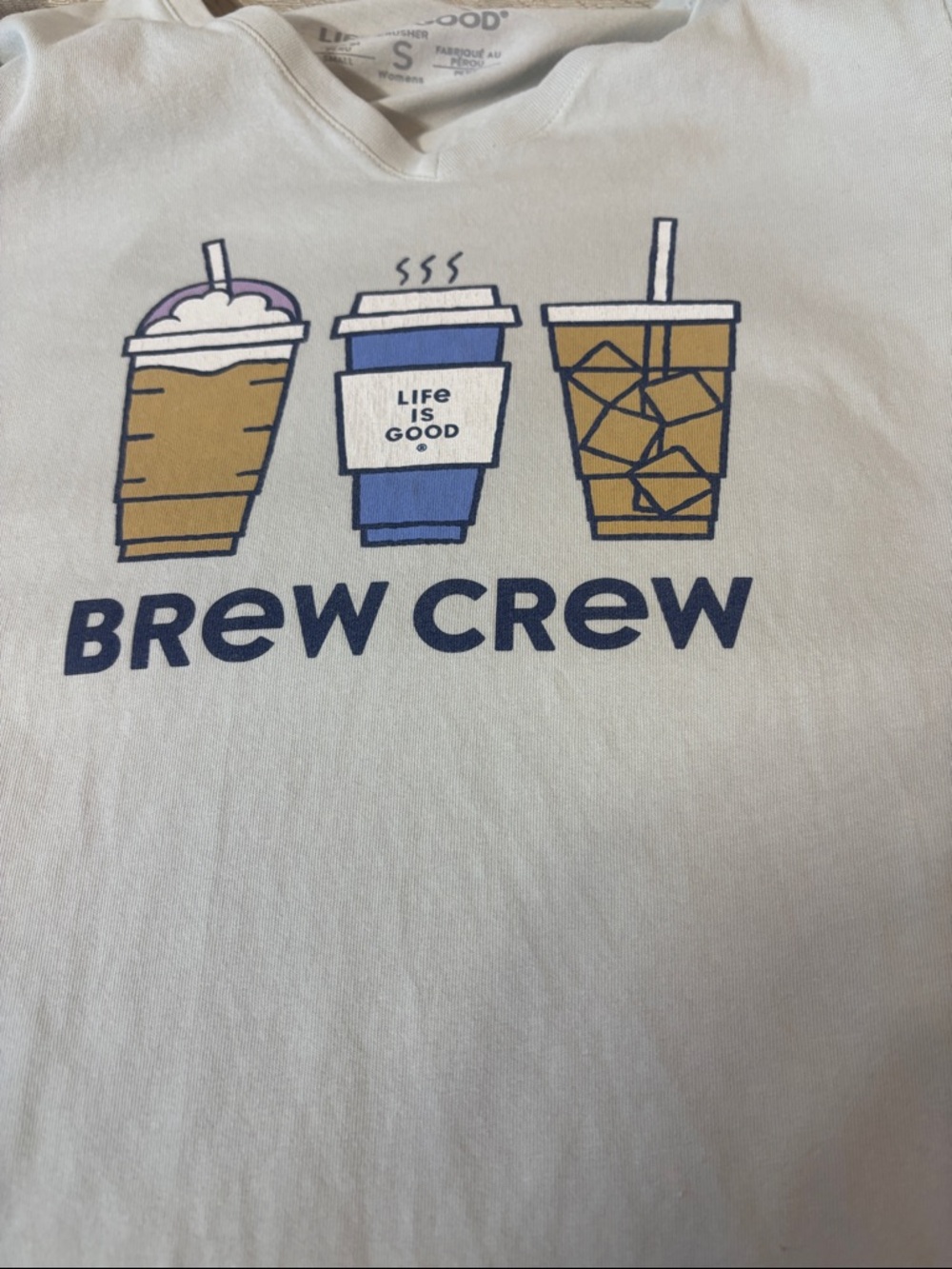Life Is Good Light Gray Women’s “Brew Crew' V‑Neck Tee 0245 - Picture 10 of 10